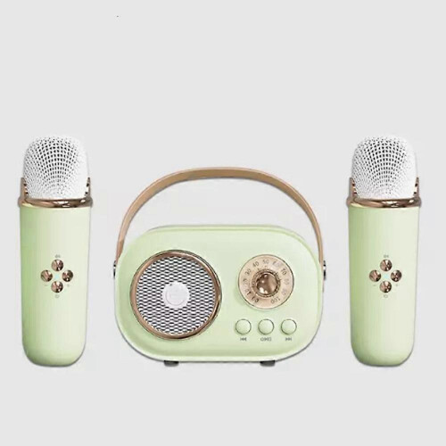 (2 Mic,green)Cozy Home Speaker and Microphone,Mini Karaoke Machine Portable Bluetooth Speaker