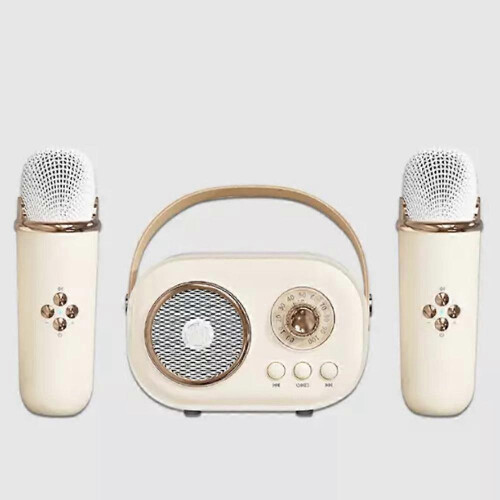 (2 Mic,yellw)Cozy Home Speaker and Microphone,Mini Karaoke Machine Portable Bluetooth Speaker