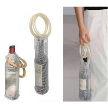 (White Handle) Stylish Resin Handle Wine Pouch Mesh And Embedded Rhinestones Bottle Versatile
