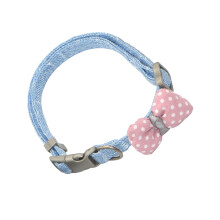 2Pc Bow Plaid Cotton Pet Leash Collar Adjustable For Dog Sky Blue