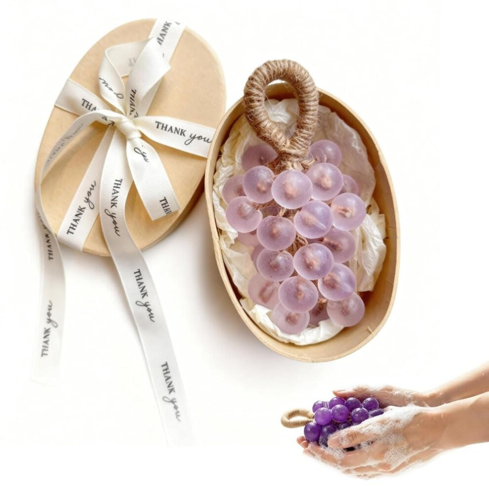 Purple Handmade Grape Shaped Soap On A Rope, Cold Process Cluster With Gift Box For Decoration