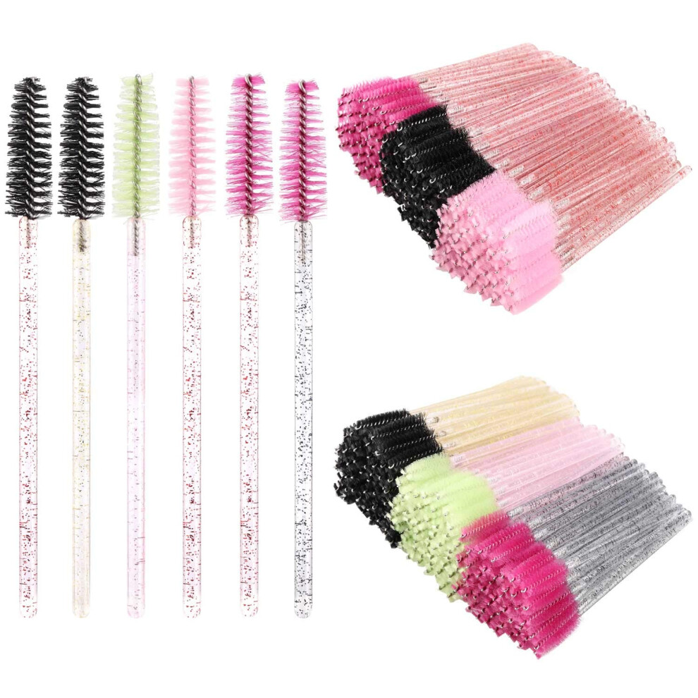 Crystal Handle Makeup Kits, 300Pcs Disposable Mascara Wands, Eyelash Extension Brushes, Bendable Screw-Type Heads For Eyebrow Grooming, Various Color
