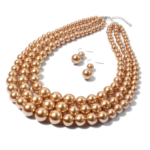 Conjunto de colar statement com pérolas artificiais, colar de pérolas grandes e robustas, elegante e sofisticado, com pérolas simuladas e design 2