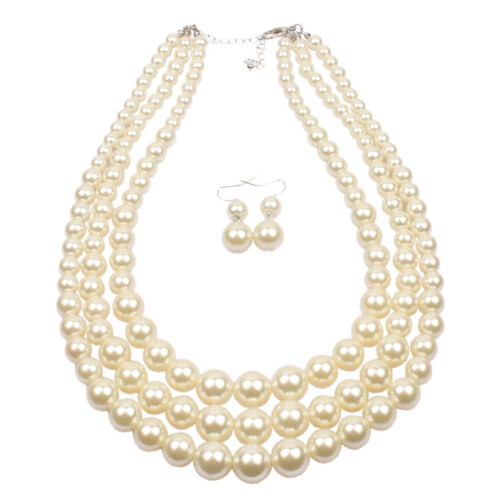 Conjunto de colar statement com pérolas artificiais, colar de pérolas grandes e robustas, elegante e sofisticado, com pérolas simuladas e design 2
