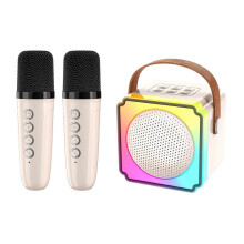 (Beige) Glistenwing Mini Karaoke,2 Microphones Colorful Set,Portable Speaker with Lights