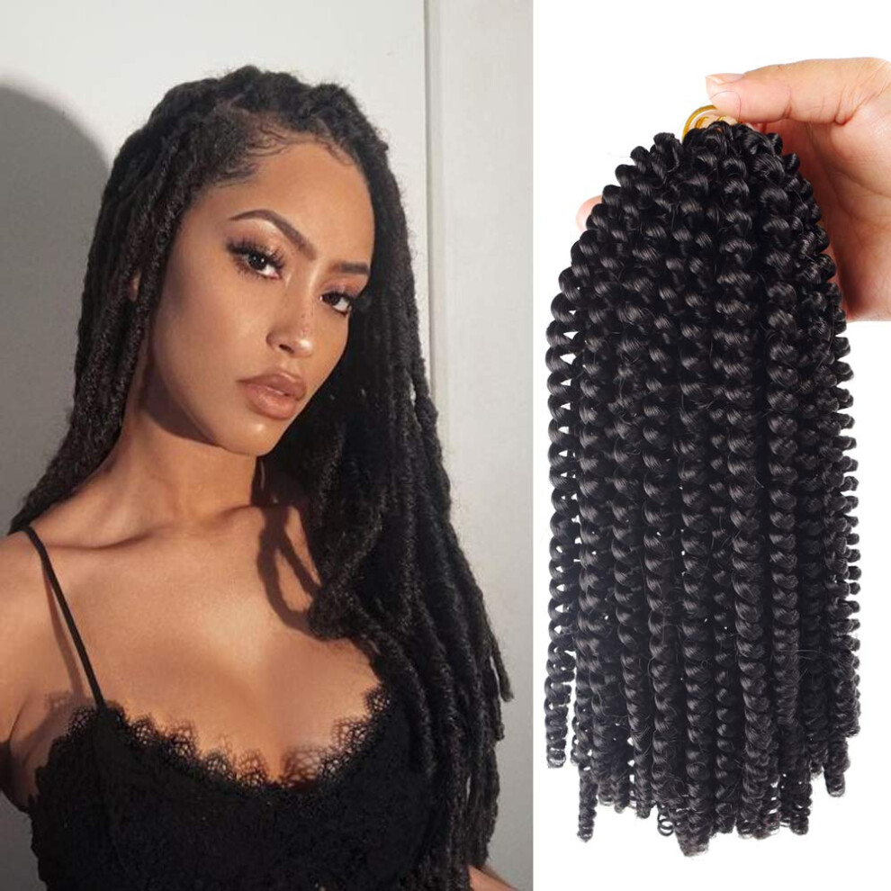 Spring Twist Crochet Hair 8 Inch Ombre Extensions, 3 Packs Synthetic Braiding Hair Black 1B