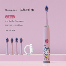 (Five toothbrush heads, Pink) Children UltraSonic Electric Toothbrush With 12 Heads Cartoon Space Series Kids