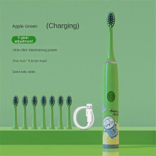 (Eight toothbrush heads, Green) Children UltraSonic Electric Toothbrush With 12 Heads Cartoon Space Series Kids