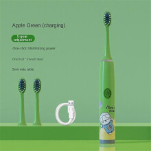 (Three toothbrush heads, Green) Children UltraSonic Electric Toothbrush With 12 Heads Cartoon Space Series Kids