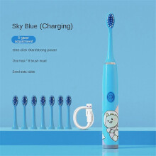 (Eight toothbrush heads, Blue) Children UltraSonic Electric Toothbrush With 12 Heads Cartoon Space Series Kids