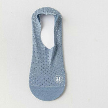 (blue) 6 pair Men's Invisible Boat Socks in Summer, Thin Anti-slip Ice Yarn Cotton Base Mesh Breathable No Slip Off Heel