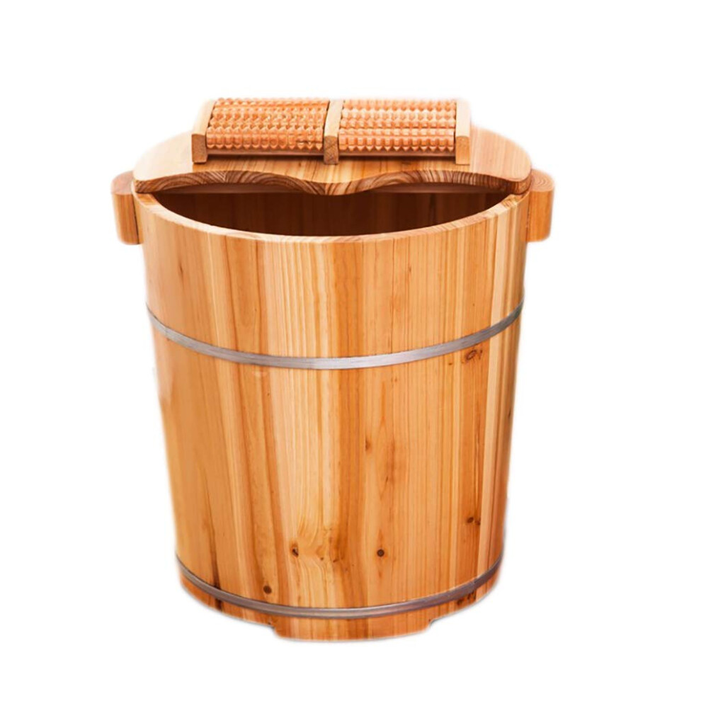 Wooden Foot Spa Tub Fragrant Fir Deep Soak Bucket with Builtin Massage Ottoman 40cm