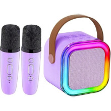 (2 microphones, purple) Mini Karaoke Machine,Mini Karaoke Machine with 1/2 Wireless Microphones