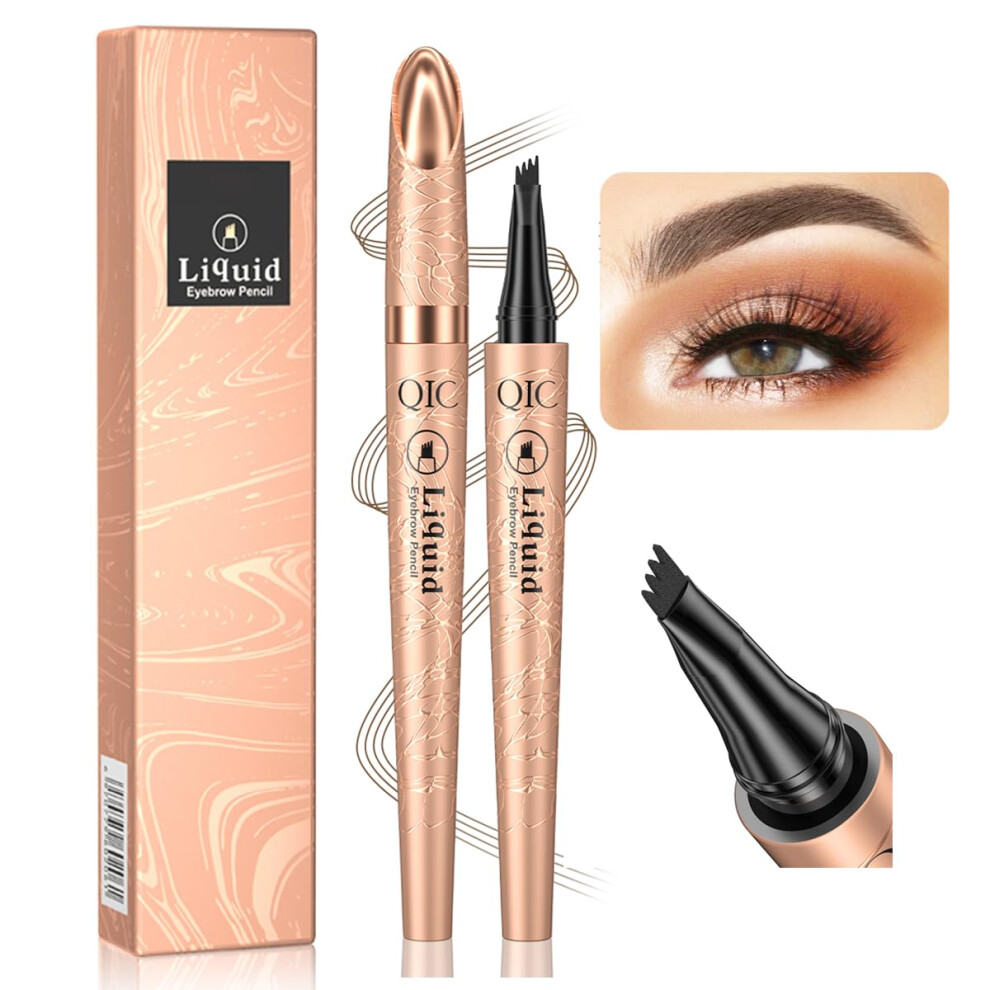 Brown Eyebrow Pencil With 4 Tip Microblading Pen Dark Waterproof Smudgeproof Longlasting