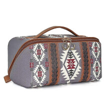 (Light Purple) Boho Western Style Makeup Bag, PU Casual Colorblock Makeup Organizer Pouch