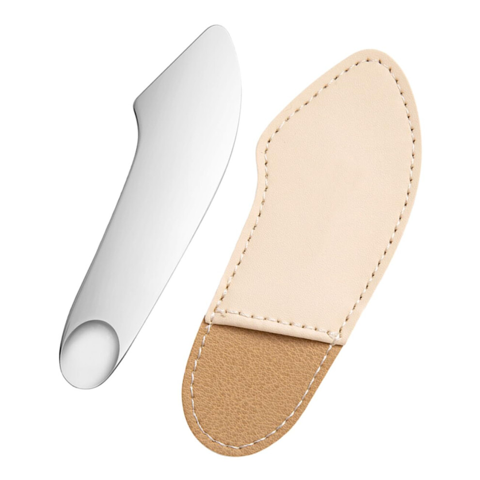 Cream Stainless Steel Skincare Spatula With Leather Sleeve, Reusable Cosmetic Spoon For Face Mask