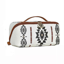 (white) Boho Western Style Makeup Bag, PU Casual Colorblock Makeup Organizer Pouch