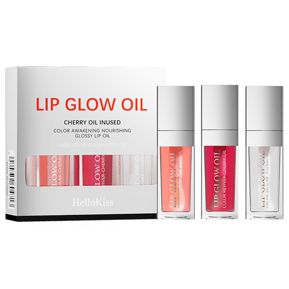 3pcs Lip Oil Set Long Lasting Hydrating Glossy Finish Nonsticky Smooth Texture for Soft Lips