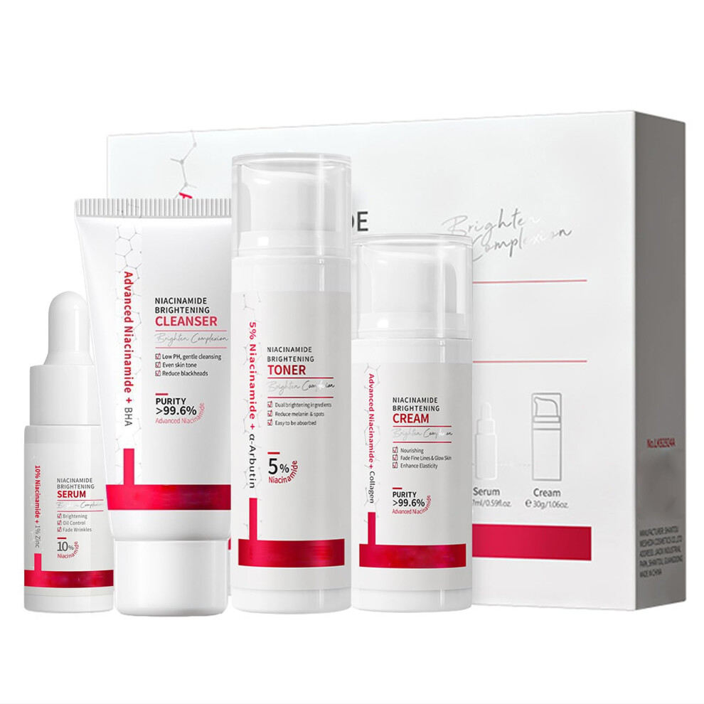 Cream Niacinamide Skin Care Set 4Pcs Antiaging Facial Kit With Serum Toner Cleanser For Hydration