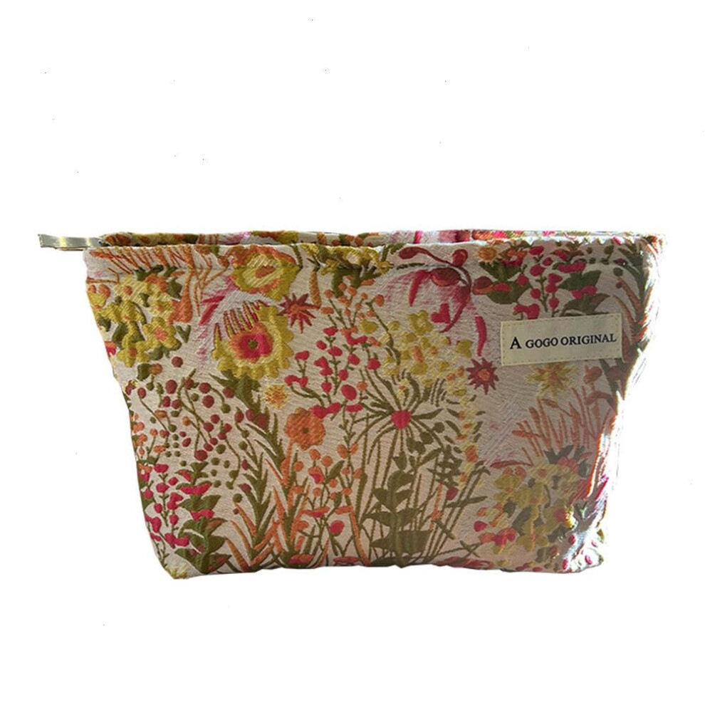 Large Capacity Floral Makeup Bag for Women with Smooth Zipper Travel Cosmetic Organizer