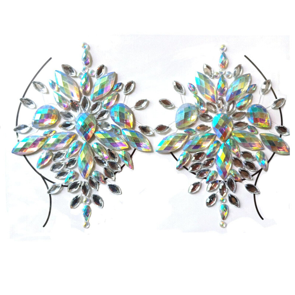 Body Gem Stickers 2pcs 3D Crystal Rhinestone Chest Stickers SelfAdhesive Reusable Festival Tattoo