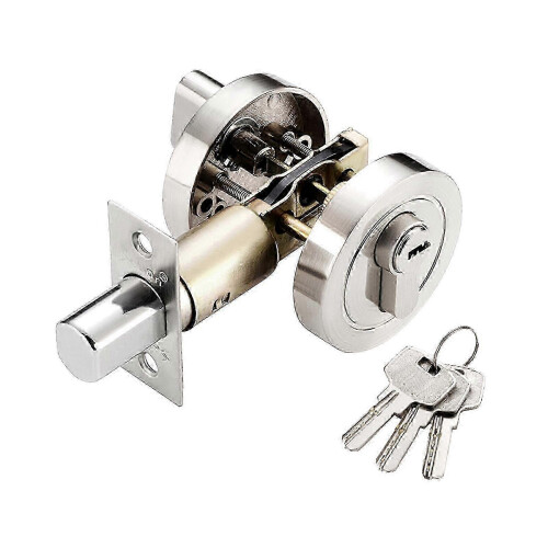 (Silver) Modern Sturdy Single Cylinder Deadbolt Lock for Front Door Security, Invisible Keyed Entry Door Lock