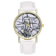 White Band Silver Face Analog Watch For Ladies, PU Leather Strap Quartz Timepiece With Vintage Style And Daily Waterproof Functionality