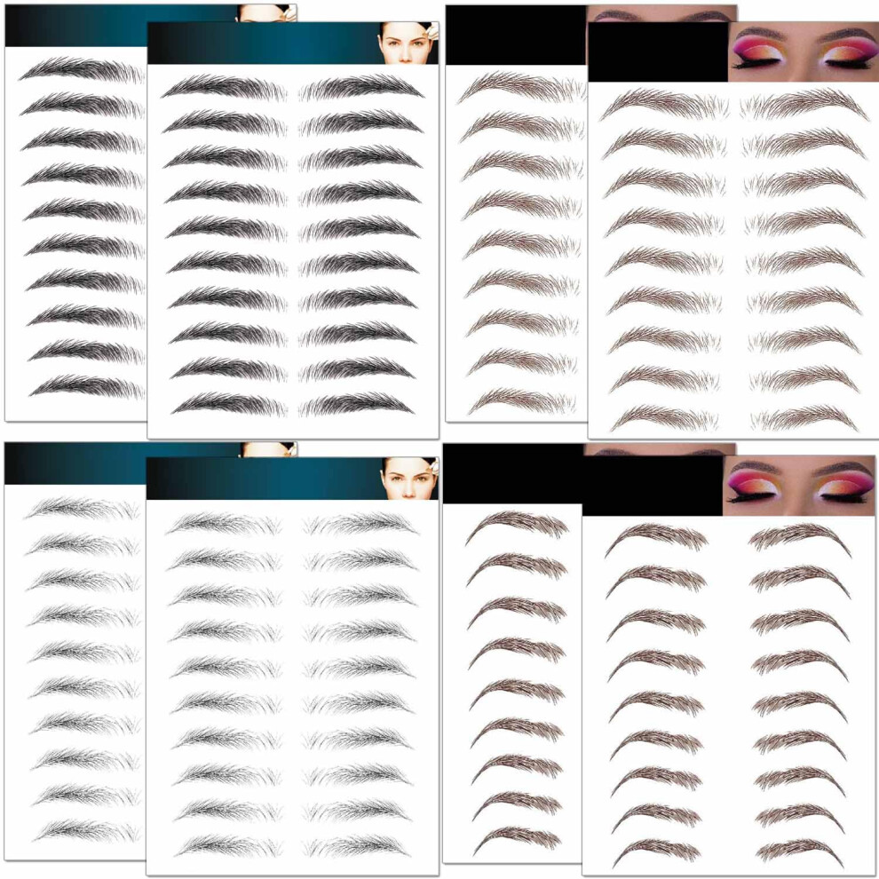 Black,Brown Eyebrow Tattoo Stickers Waterproof 4D Hairlike Temporary Eyebrow Tattoos 76 Pairs Brown Black