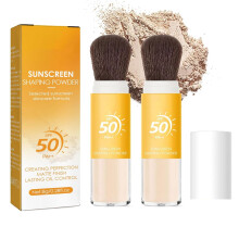 Mineral Sunscreen Powder SPF 50 Matte Setting Powder with Brush for Face Oil Control (2pcs)
