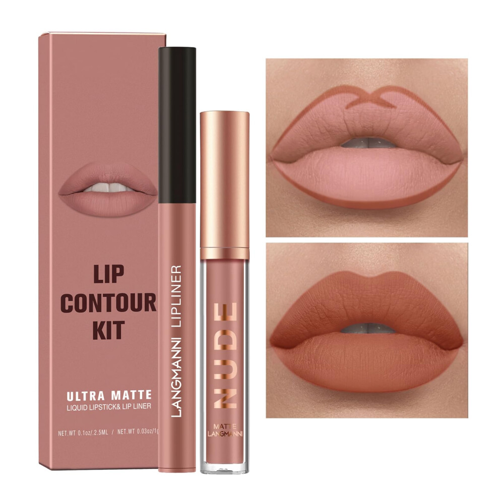 Matte Liquid Lipstick and Lip Liner Set, Waterproof  Pigment LongLasting NonStick #11