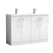 Balterley Level 1200mm Floor Standing 4 Door Double Basin Vanity Unit for Modern Bathroom Storage - Gloss White