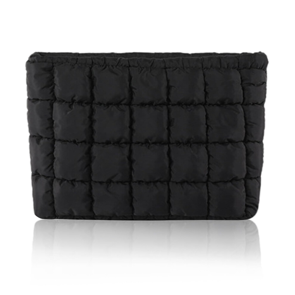 Black Quilted Makeup Bag With Protective Padding, Large Travel Cosmetic Pouch For Women Girls,