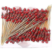 100 Count, Fun Red Beaded Bamboo Strings, Cocktail Toothpicks for Cocktail Party Or Bbq Snacks (4.72")
