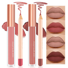 Liquid Matte Lipstick and Lip Liner Set, Long Lasting Waterproof Velvet Nonstick Cup, 2Pcs 07# 08#