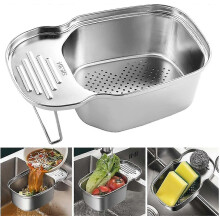 Kitchen Sink Strainer Basket, Multipurpose Corner Sink Strainer Food Cher Leftovers Garbage Storage, Stainless Steel Drain Basket