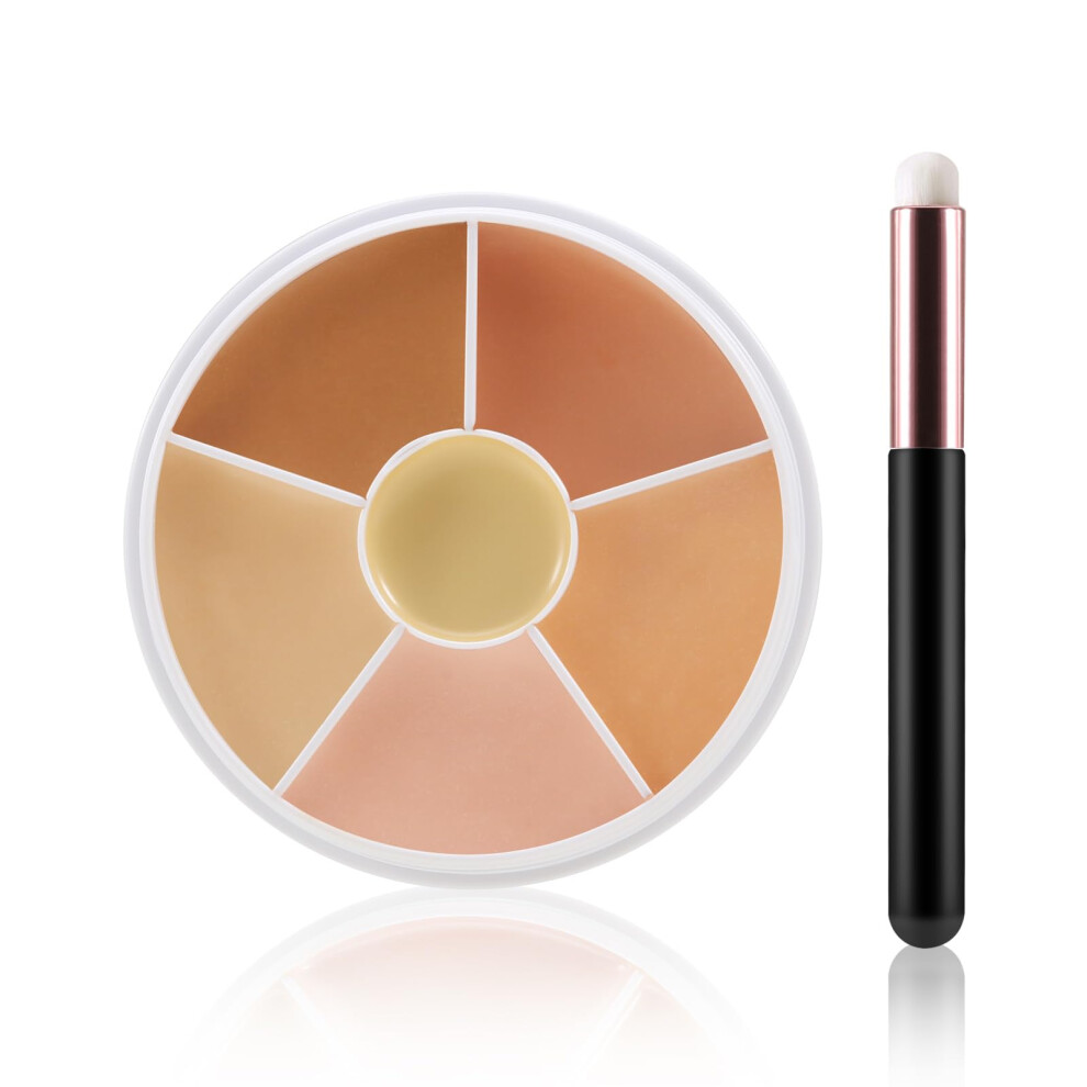Cream 6 Color Full Coverage Concealer Palette With Brush, Waterproof Contour Kit For Color Correction