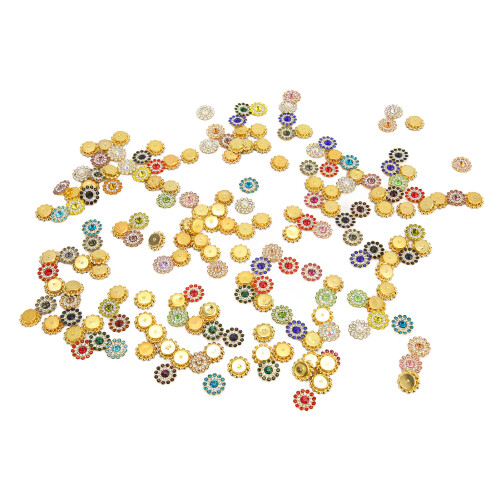 100Pcs Flower Shape Claw Cup Assorted Crystal Glass Buttons 1.4cm