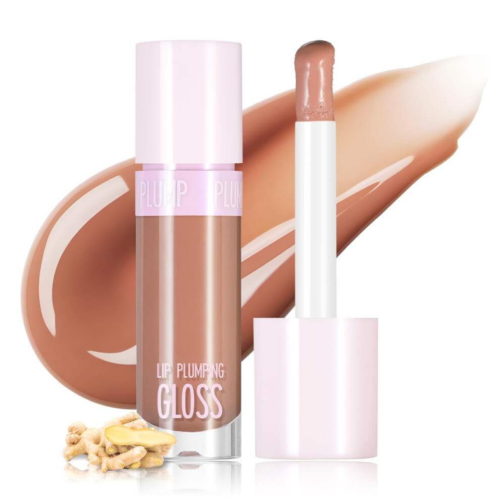 Pink Ginger Lip Plumper Gloss With Rich Color, Moisturizing For Fuller Lips, 0.28Oz Neutral