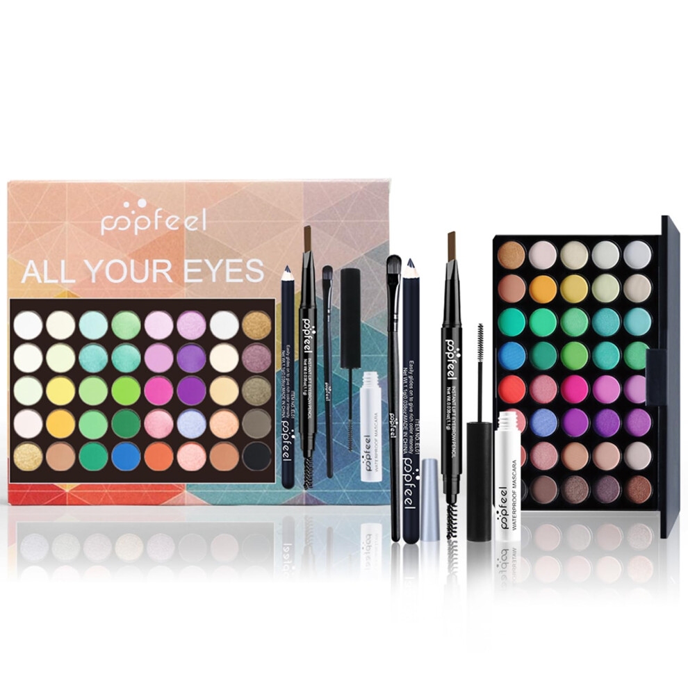 All in One Travel Makeup Kit with 40Color Eyeshadow Palette, Mascara, Eyebrow Pencil and Brush