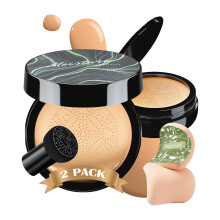 2 PCS CC Cream Cushion Foundation Buff Beige LongLasting Brightening Buildable Coverage for Mature Skin with Soft Sponge