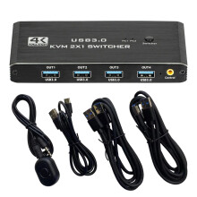 Double Computer KVM Switcher HDTV 4K60Hz with USB Keyboards