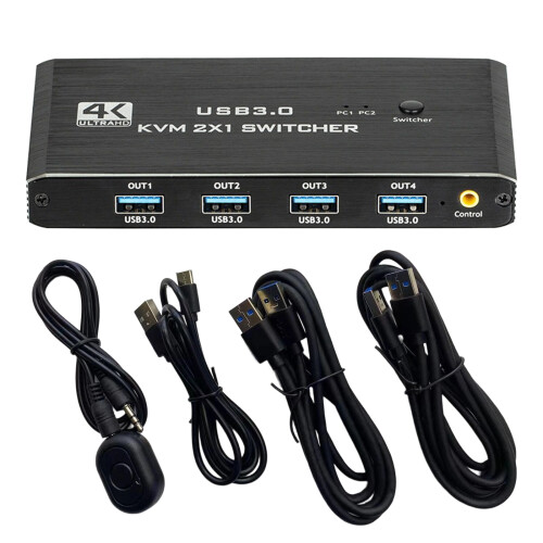 Double Computer KVM Switcher HDTV 4K60Hz with USB Keyboards