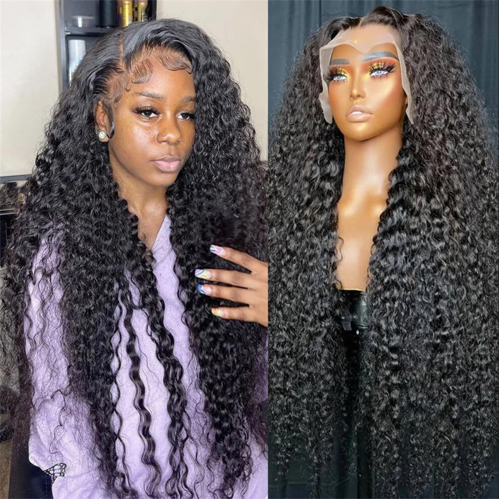 Unisex Long Kinky Curly Human Hair Wig Hd Lace Front 13X6 Brazilian Remy Natural Hairline For Women
