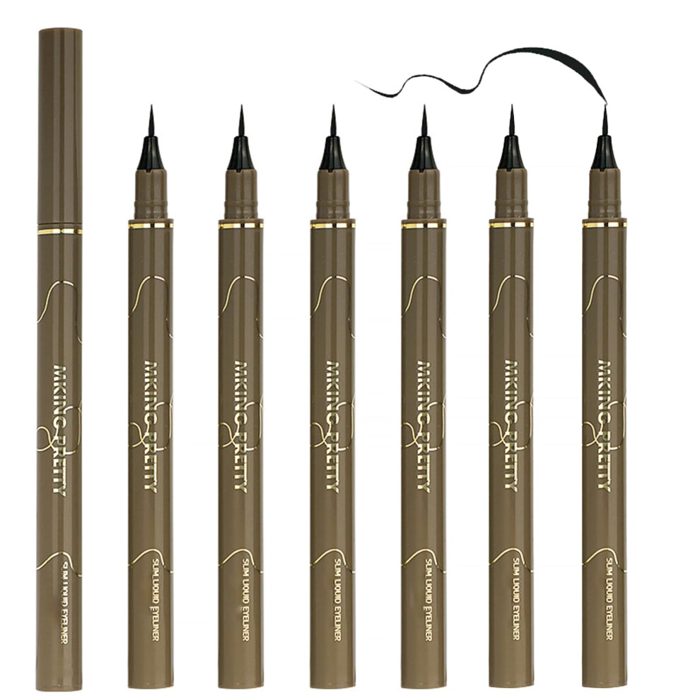 Black 6Pcs Waterproof Liquid Eyeliner Pencil Ultra Fine Tip Longlasting Smudge Proof Vegan