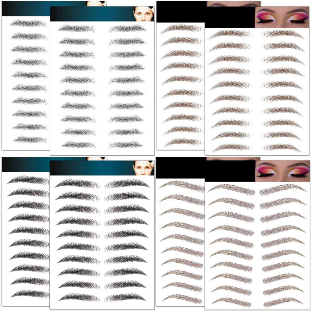 Black Eyebrow Tattoo Stickers 8 Sheets 76 Pairs Waterproof 4D Natural Hairlike Temporary Eyebrows For Women And Men