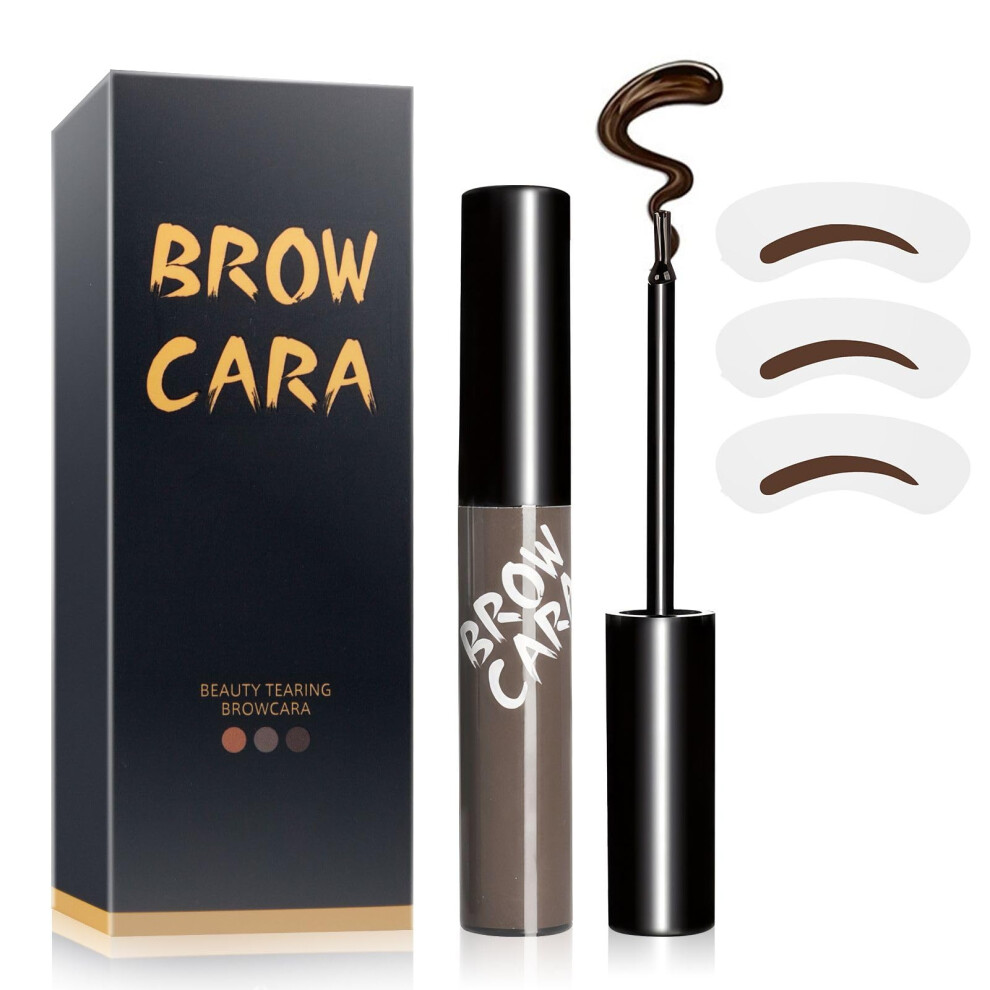 Brown Peel Off Eyebrow Tattoo Gel With Stencils, Long Lasting Waterproof Brow Makeup Gray