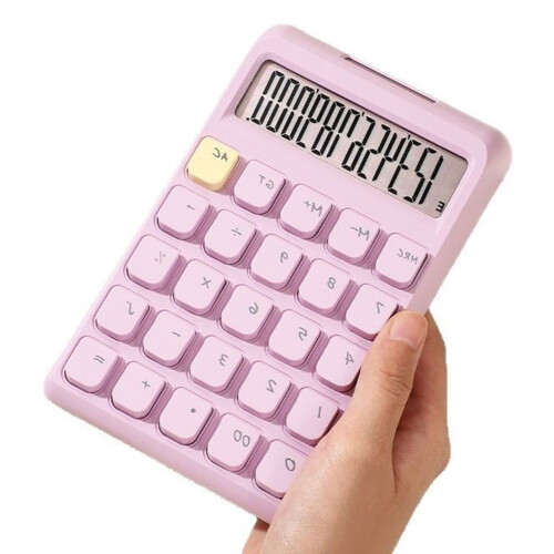 Calculatrice à gros bouton, double puissance, batterie-rose 2
