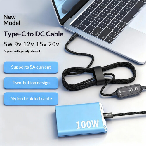Câble tressé PD100W, chargeurs rapides, tensions réglables de 5V 1