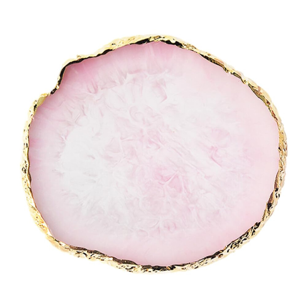 Pink/Gold Resin Nail Art Palette With Elegant Edge, Round Agate Style Tray For Gel Mixing