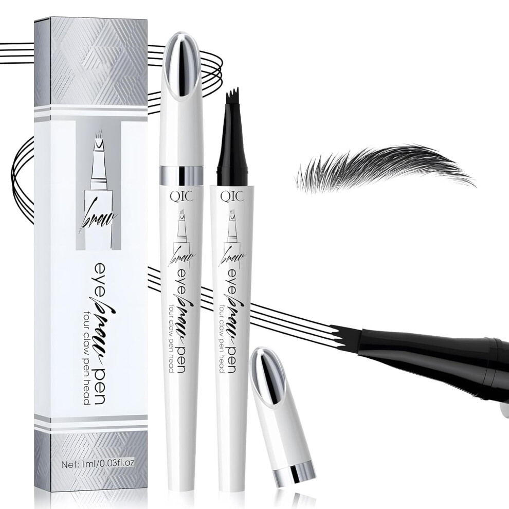 Black Microblading Eyebrow Pencil 4Tip Waterproof Longlasting Natural Hairlike Brow Pen